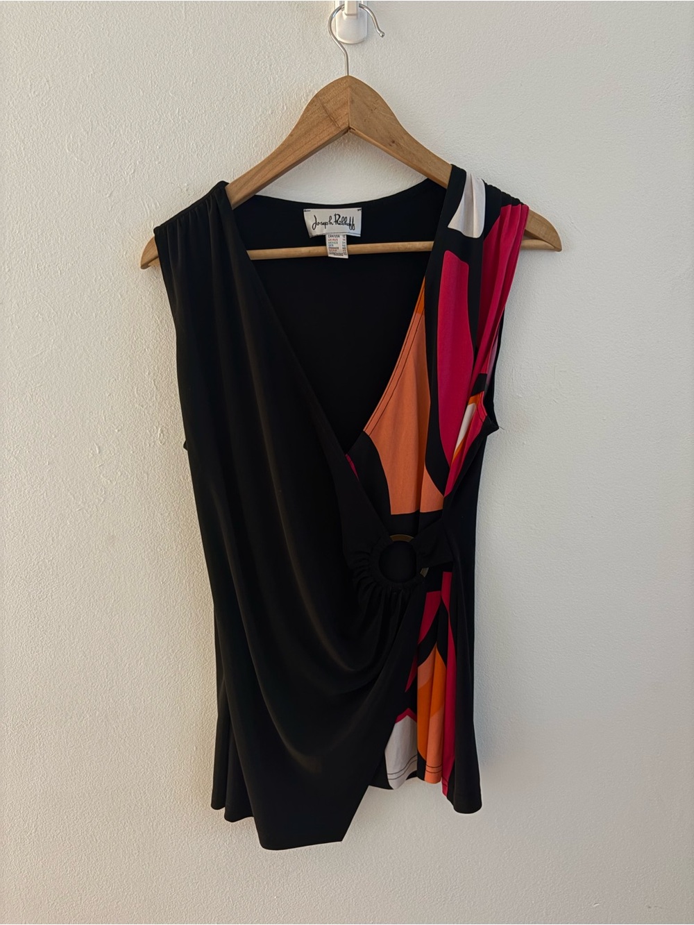 Joseph Ribkoff Black Top with Pink and Orange Accent